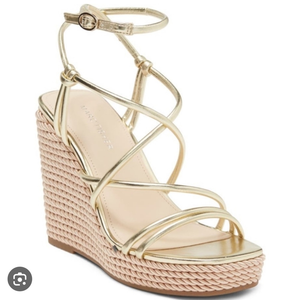 Marc Fisher Strappy Gold Wedge, Brand New in Box, Size 8.5